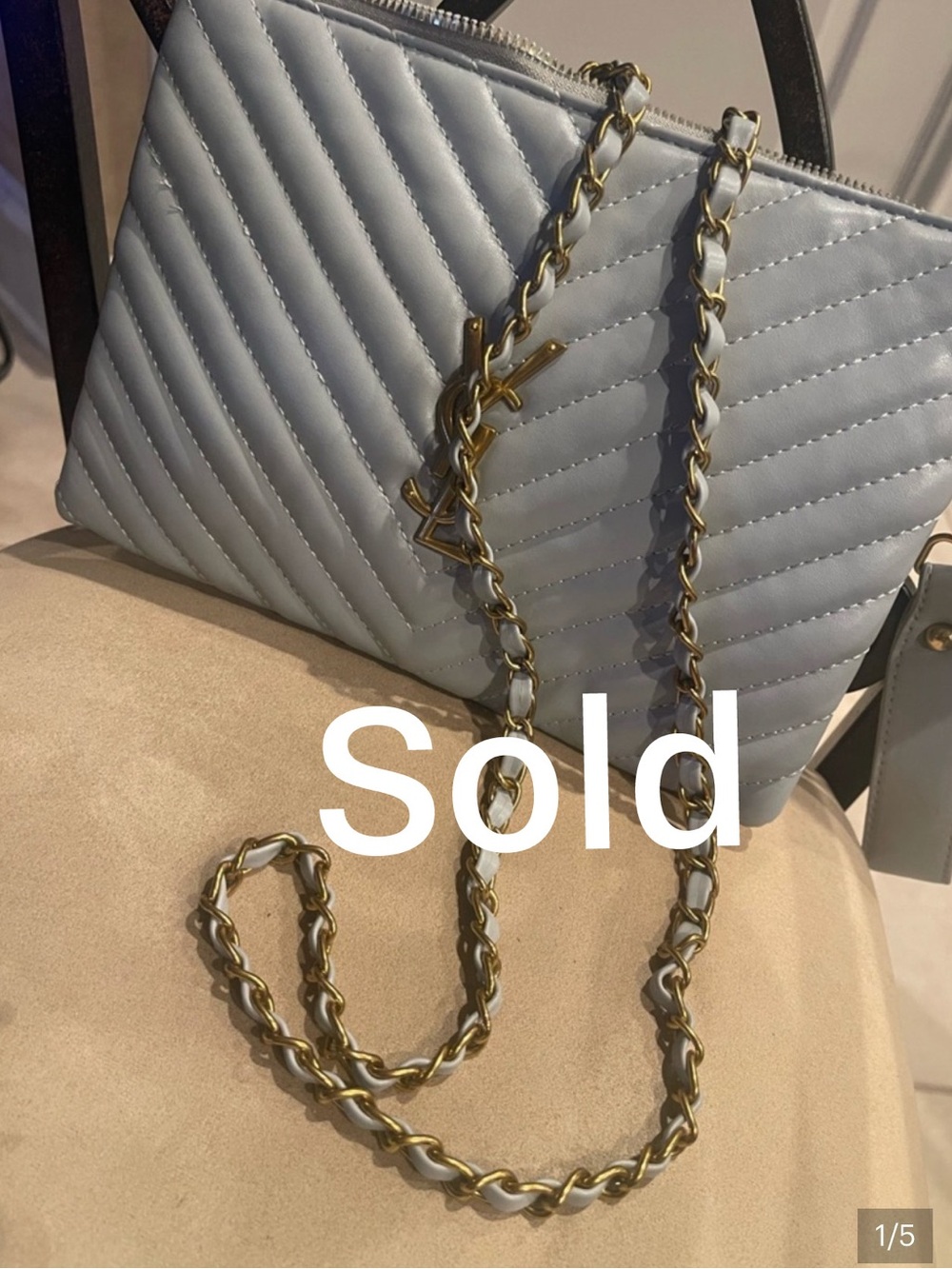 -Inspired Quilted Chain Shoulder Bag in Light Grey